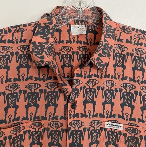 Vintage Whats Happening Primitive Beat Cotton Tribal Pattern Camp Shirt Large - Picture 6 of 7