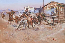 Smoke of a .45 Painting by Charles Marion Russell Reproduction