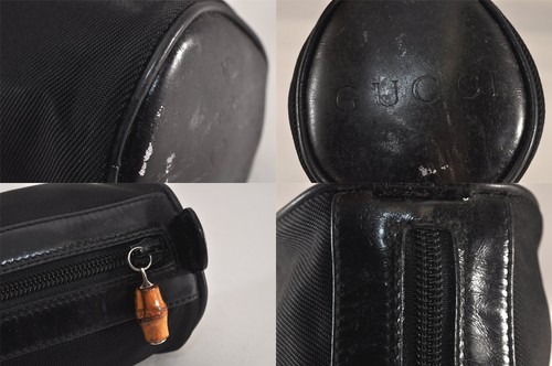 Autentica GUCCI Vintage Bamboo Pouch Borsetta GG Nylon Pelle Nero Spazzatura 9895M - Foto 8 di 10