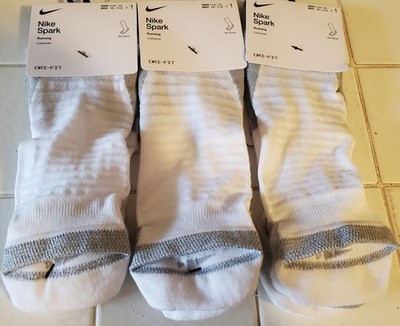 Lot Of 3 Pairs Nike Spark Low Dri-Fit Running Socks White Mens 10-12 CU7201 x3