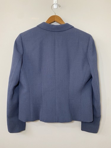 LaFayette 148 Blazer Womens Sz 14 Admiral Blue 100% Wool 2 Button Textured $598 - Picture 2 of 8
