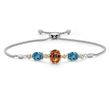 925 Silver and 10K Yellow Gold Ecstasy Mystic Topaz and London Blue Topaz and