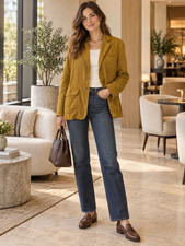 NWT NEW BILL BLASS Billie Blazer Womens XL Linen Mustard yellow Fall Career Lux