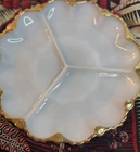 Anchor Hocking Fire King Milk Glass Relish Dish Divided Gold Trim Vintage