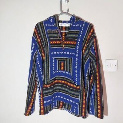Funky Threads Indian Tribal Aztec Woven Cotton Hoodie Jacket Large 46'' 