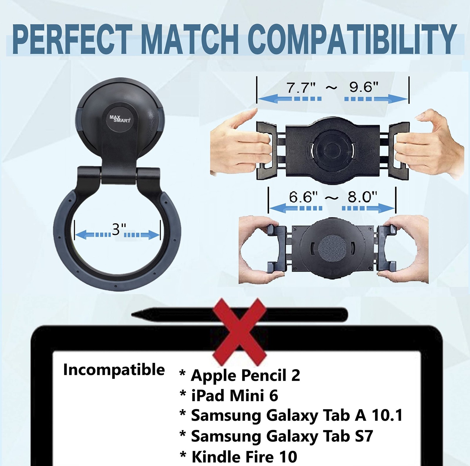 Tablet Hand Grip Holder & Stand for Drawing Reading Writing Adjustable Mount