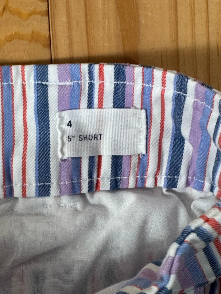 Pantalones Cortos Informales Gap Púrpura Azul Rayas Algodón Chino 5" Tiro Medio Para Mujer Talla 4 Foto 4 de 4