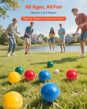 Bocce Ball Set, 107 mm, with 8 Resin Balls, Pallino, Carrying Bag and Measuring