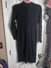 Fashion Nova Black Knit Mock Neck Cut-Out Long Sleeve Knee Bodycon Dress L
