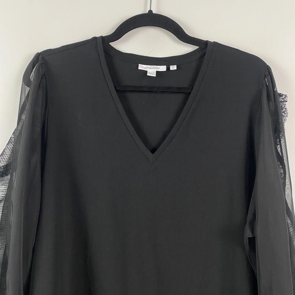 Blusa Chicos Chifón Manga Encaje Talla 3 US XL Negra Cuello en V Manga Larga Foto 2 de 4
