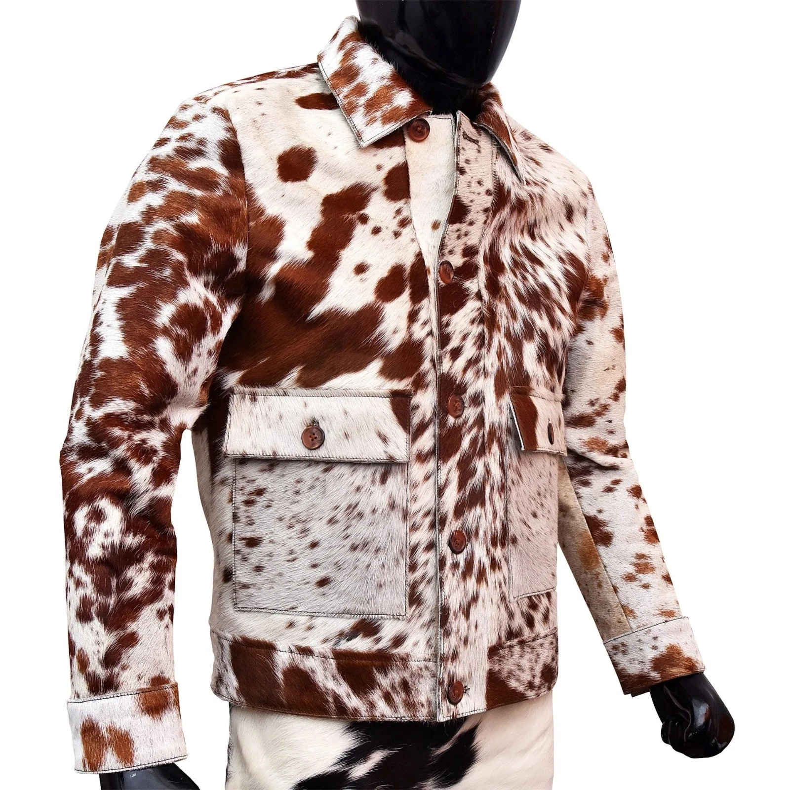 Men's Pony Skin Leather Jacket Cowhide Animal Print Western Ranch Coat for Men