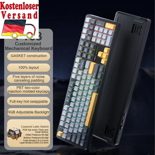 F108 Keyboard 100% Layout 1K Polling Rate Mechanical Gaming Keyboard Hot Swappab