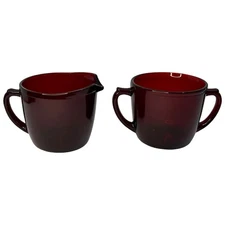 Vintage Anchor Hocking Royal Ruby Red Glass Cream & Sugar Set