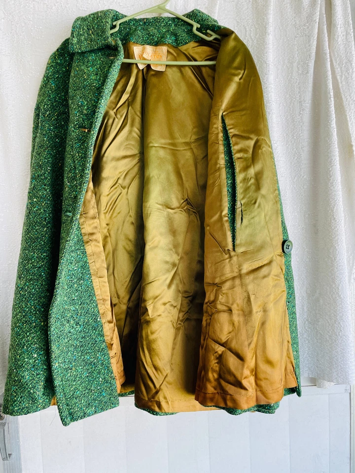 VTG 1960s Pendleton 100% Virgin Wool Green Boucle Button Up Cape Coat Jacket - Image 4 of 4