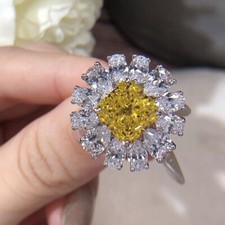 New Flower Design Mix Color Gold Citrine Topaz Gems Silver Charm Women Girl Ring