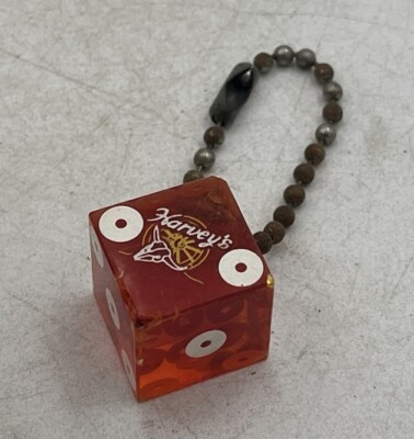 Vintage Original Harveys Lake Tahoe Dice Keychain Retro Lucky Charm Magic