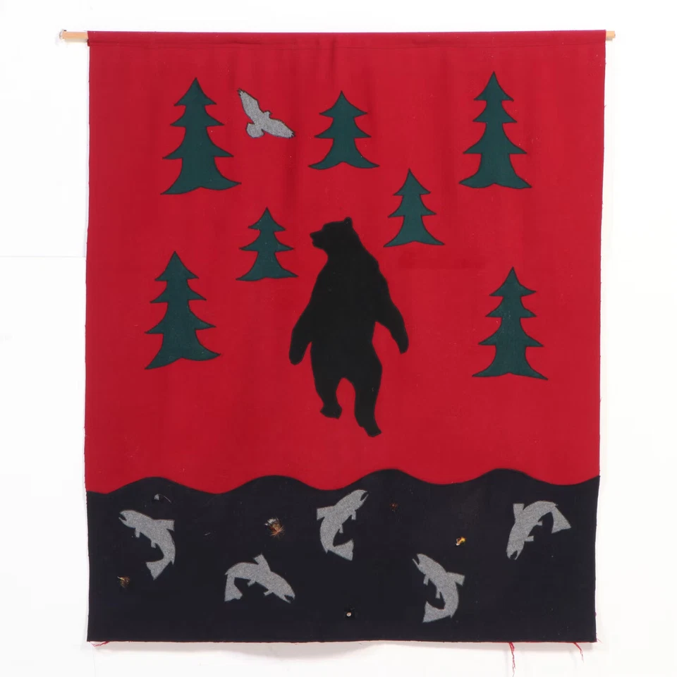 Juego de dos cabeceros tapizados a cuadros tamaño doble tapiz de pared rojo cazador perro oso Foto 4 de 4