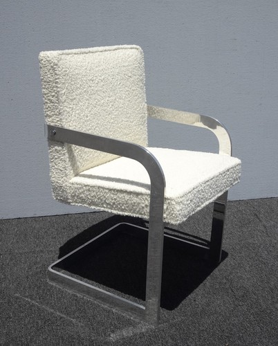 1970's Mid Century Modern Ivory Boucle Chrome Side Chair, - Picture 7 of 12