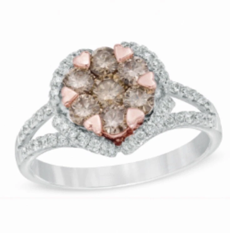 1-1/4 CT. T.W. Champagne and White Diamond Cluster Ring in 14K Two-Tone Gold - Image 2 of 4