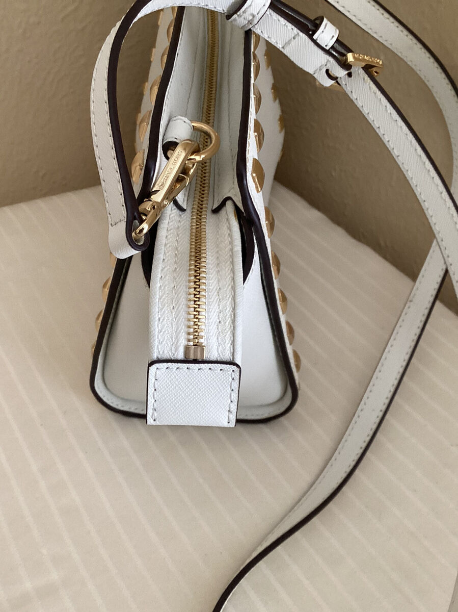 Selma Gold Stud White Leather Crossbody Handbag $328 | eBay