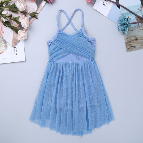 UK Girls Lyrical Ballet Skirt Chiffon Criss Cross Back Dress Sleeveless Leotard - Picture 31 of 74