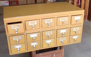 VINTAGE 2 Piece  15 DRAWER CARD CATALOG FILE/ Wine, baseball card CABINET