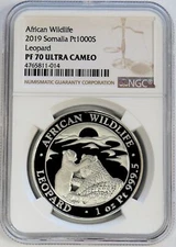 2019 PLATINUM SOMALIA 30 MINTED 1 OZ NGC PF 70 UC LEOPARD WILDLIFE 1000 SHILLING