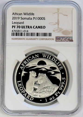2019 PLATINUM SOMALIA 30 MINTED 1 OZ NGC PF 70 UC LEOPARD WILDLIFE 1000 SHILLING