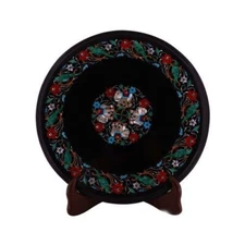 12" Marble side round Table Top Pietra Dura Floral Inlay Handicraft Work