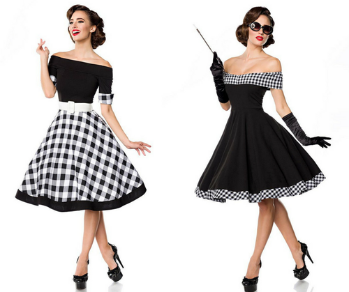 VESTITO SWING DONNA abito con gonna larga spale scoperte abbigliamento  anni50 DD | eBay