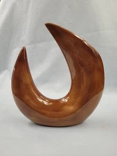 Mid Century Modern Vase Brown Crescent Moon Signed 