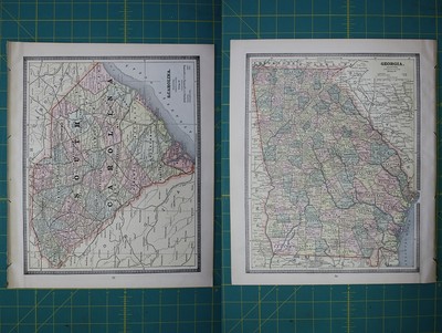 South Carolina Georgia Vintage Original 1885 Antique Cram's World Atlas Map Lot