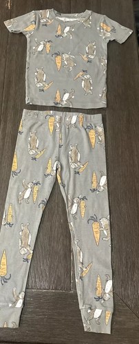 CARTER'S BABY BOY GIRL 2 PC SET BUNNY RABBIT EASTER SPRING GRAY Pajamas Size 5 - Picture 3 of 15