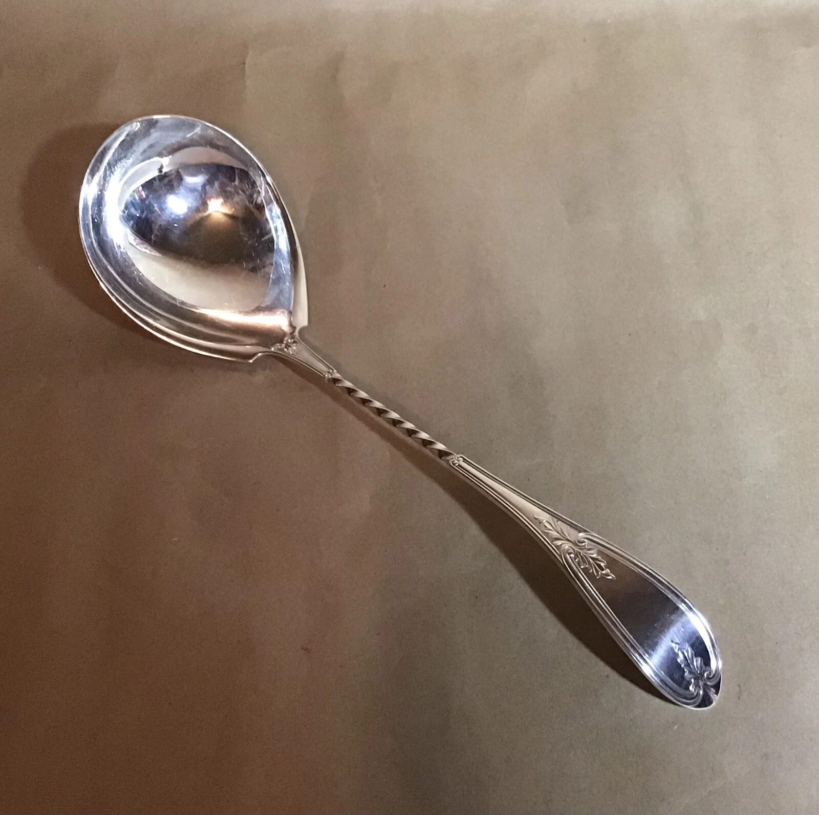 Antique 1848 Rogers Bros Twist Handle Oyster or Soup Ladle Olive Pattern No Mono