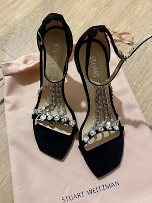 Stuart Weitzman Black Crystal With Strap Heels Size 38   Brand New!