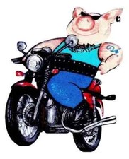 pig motorcycle biker fabric applique iron on not embroidered 4 inch USA made