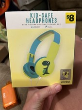 Vibe Kids Headphones Teal yellow  Green Dinosaur volume limiting technology New