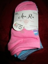 10 Pair Girls Alexa Rose No Show Socks Shoe Size 6-10.5 Pink Blue