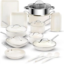 Gotham Steel Nonstick Pots and Pans 20 Pcs Set Ceramic Cookware Bakeware Cream