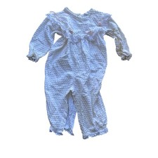 Vintage White Textured Cotton Eyelet Lace Rosette Baby Romper RN 57650