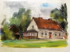 Franz Ehmke 1928 - 2018 Berlin Pastel Farmhouse By The Woods Veranda Barn