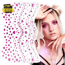 Glitter Freckles Face Tattoo, 6 Sheets Pink Face Glitter Temporary Tattoo Sticke