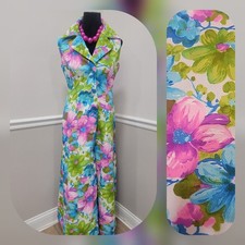 Vintage 60s Jack Bryan Psychedelic Floral Maxi Dress Sleeveless Summer Resort