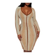 Fashion Nova Women's Long Sleeve Brown/Combo Pullover Mini Sweater Dress Size 1X