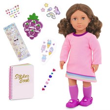 18" Our Generation Finley Doll Brown Hair w/ 50 Stickers Sticker Book