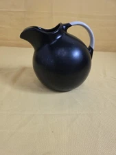 Vintage Hall Pottery Black Matte Ball Tilted Pitcher Ice Lip 633 Mid Century USA