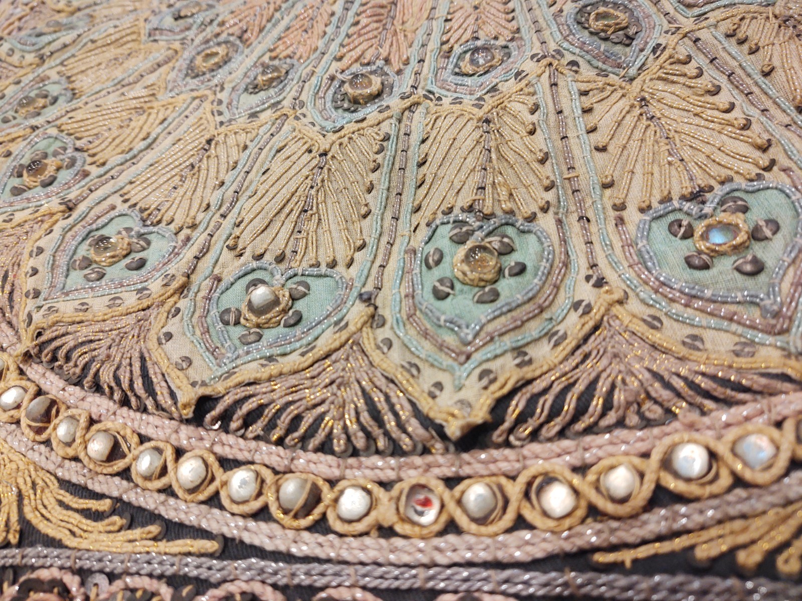 Sequin PEACOCKS Burmese KALAGA Hand-Embroidery Tapestry Wall Hanging 35 x 26 In