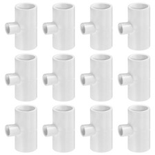 12 Pack PVC Tee Fittings, Threaded Chicken Waterer Nipples, Poultry, White