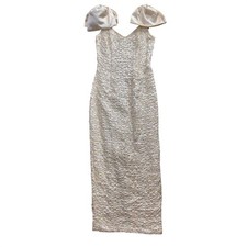 Jessica McClintock Gunne Sax Gown Womens 7/8 Cream Good Sequin Bow Vintage 80s