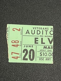 Rare Elvis Concert Ticket Stub / 1974 Des Moines Iowa / Direct From Memphis